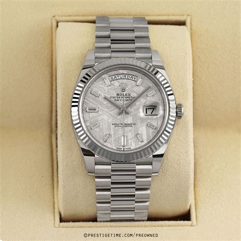 rolex white gold 40mm meteorite diamond dial clone|rolex day date meteorite dial.